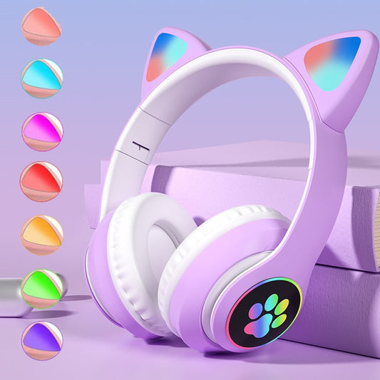 Cat Ears Wireless Bluetooth headphones with flash light and HD voice Microphone